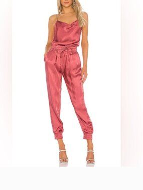 NWT Cinq a Sept Finnley Satin Drape Jumpsuit in Rose Pink Copper Size Small